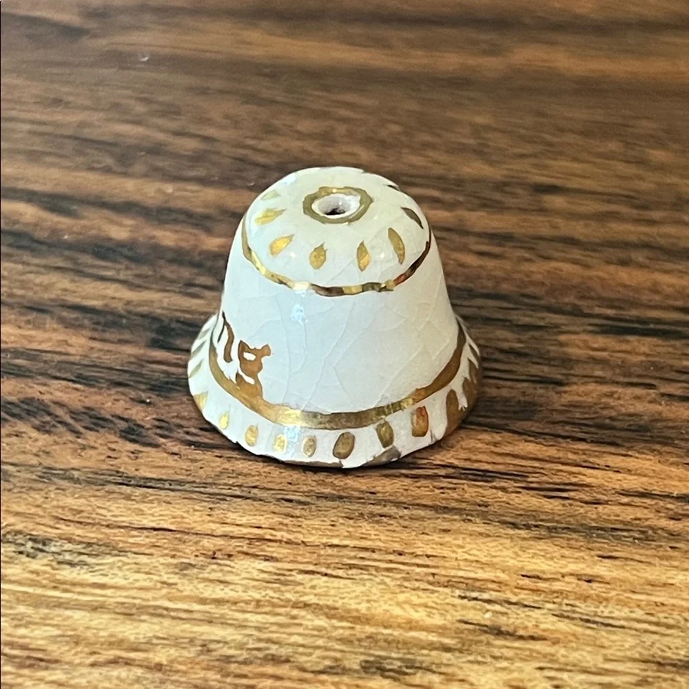Miniature Hand Painted Ceramic Bell with Gold Accents